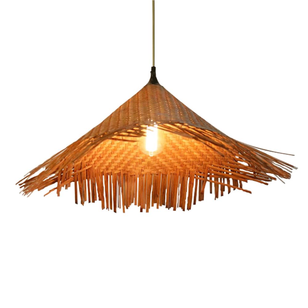 YNAHZAOK Pastoral Bamboo Weaving Pendant Lamp Japanese-Style Guesthouse Hanging Lamp Adjustable Height Boho Bamboo Wicker Lampshade Pendant Light Fixture for Kitchen Island Dining Room Entryway