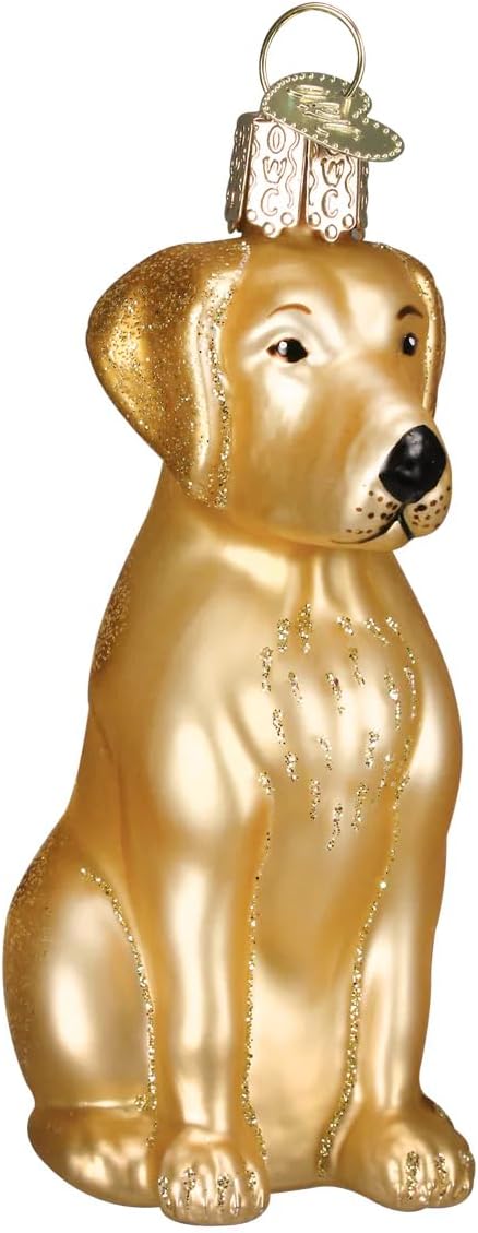Yellow Labrador Glass Blown Ornament for Christmas Tree, Handcrafted Holiday Decoration, Dog Collection