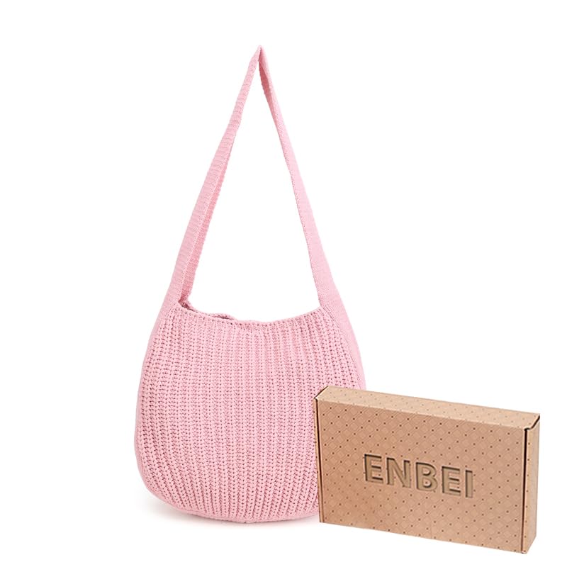 Image of ENBEI Women's Crochet Tote Bag Knit Shoulder bag,Aesthetic Bag,Cute Eco-Friendly Tote for Travel,Daily Use,Gift Box Packaging