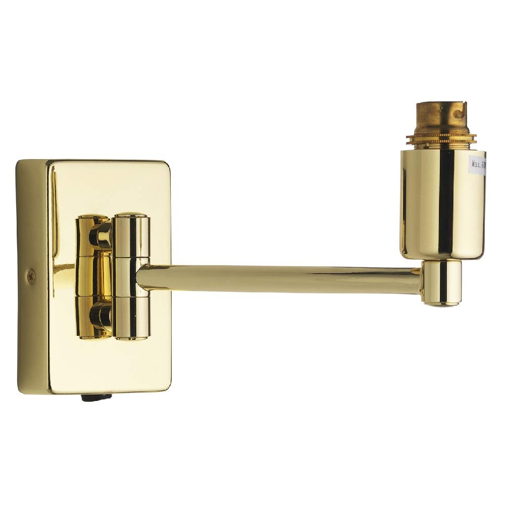 Polished Brass Traditional Retro Switched Swing Arm Wall Reading Light Bracket | Discreet On Off Rocker Switch Operated | 1 x BC Lamp Bulb Required (Not Included) | Bedside - Living Room
