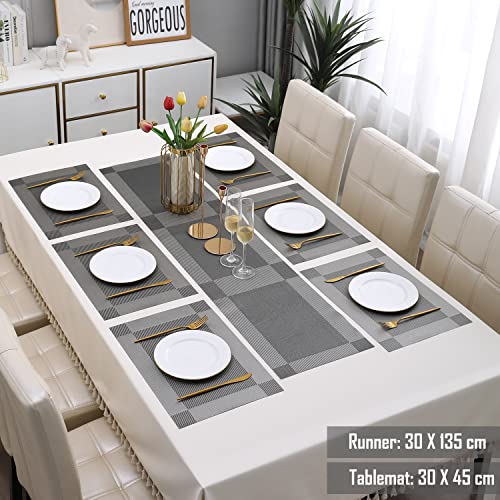 Image of HOKIPO PVC Placemats with Table Runner for Dining Table 6 Seater (AR2775)