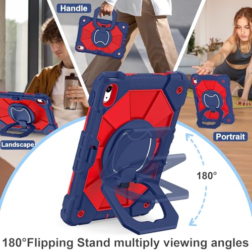 Image of Scnioy Case for iPad (A16) 11th Generation 11 Inch (2025), iPad 10th Generation Case 10.9 Inch (2022), Shockproof Cover with 360 Rotating Stand Screen Protector Pen Holder Shoulder Strap, Navy Red