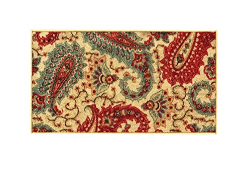 Rubber Backed Mat 18" x 31" Paisley Floral Beige Doormat Accent Non-Slip Rug - Rana Collection Kitchen Dining Living Hallway Bathroom Pet Entry Rugs RAN2012-12