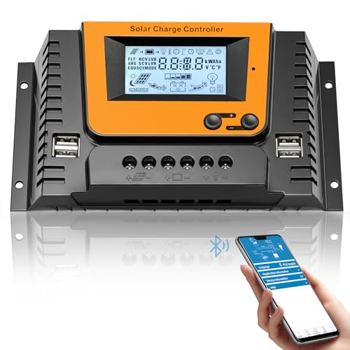 NUOFUWEI 30A Solar Laderegler 12V 24V 36V 48V Mit Bluetooth, PWM 30A Solarladeregler mit Temperatursensor LCD Anzeige und 4 USB Ports,Geeignet 12V 24V 36V 48V LI SLD FLD GEL AGM Batterie