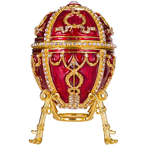 Super Sale 🛒 Russian Faberge Style Rosebud Egg / Trinket Jewel Box with Flower and Pendant 3.8'' red