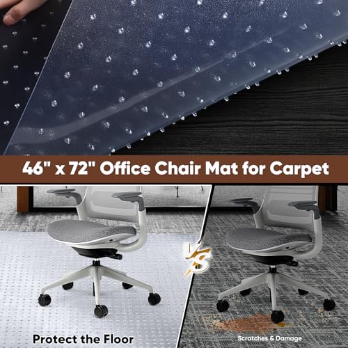 Image of 46 inch x 72 inch Office Chair Mat for Low-Pile Carpet, 2.2 mm Thick Clear Desk Chair Mat with Non-Slip Grips, Large Floor Protector for Low, Flat Carpeted Floors (Clear)