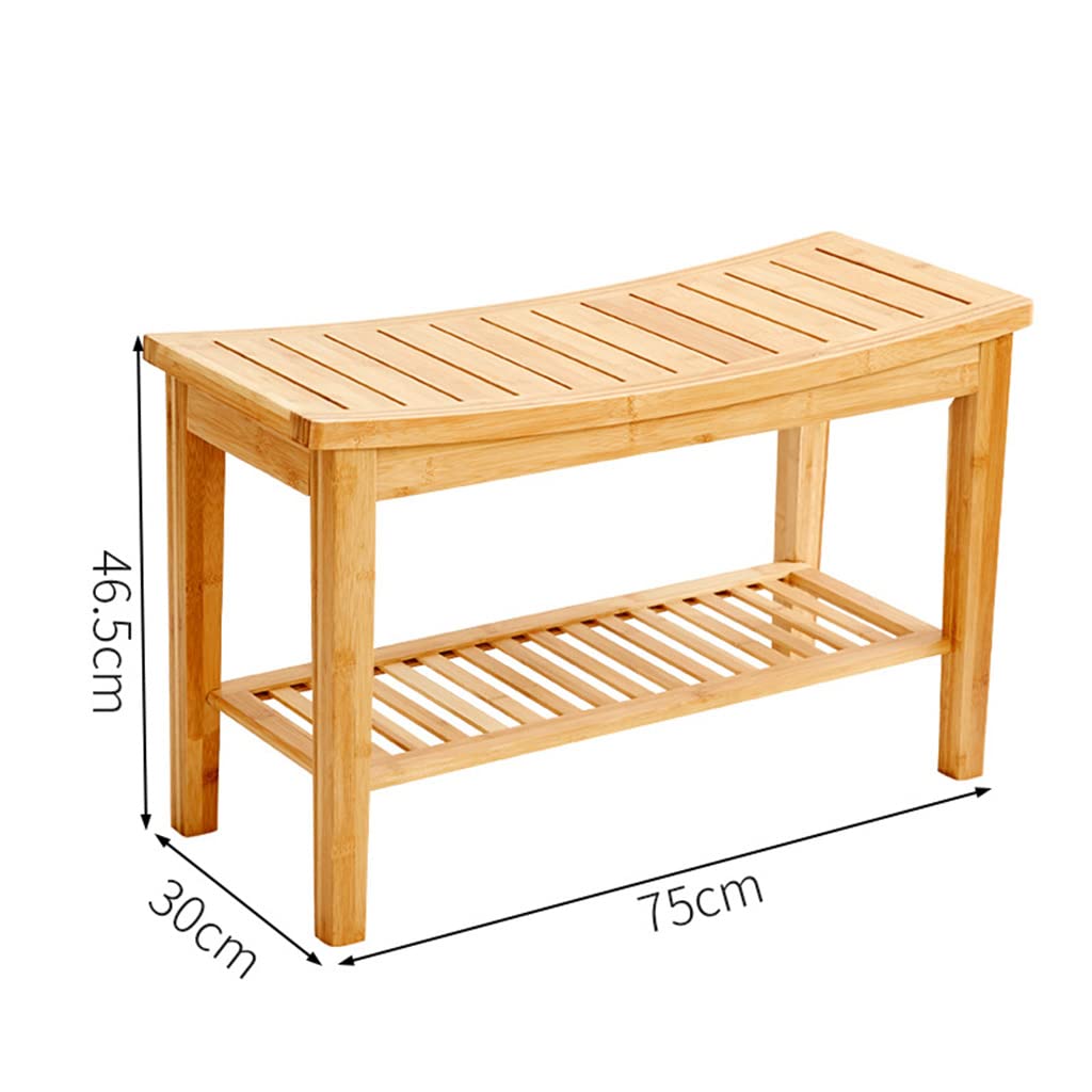 Banco de ducha de bambú con estante de almacenamiento y reposapiés antideslizante, cambiador de zapatos para baño, sala de estar, dormitorio, entrada, vestíbulo, pasillo