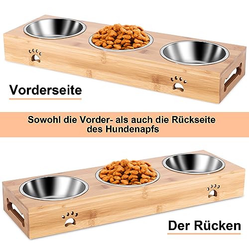Katzennapf 3er Set mit Name, OXYEFEI Hundenapf Erhöht Bambus Personalisiert mit Text Design und rutschfest Bambussockel Für Kleine Mittelgroße Katzen/Hunde