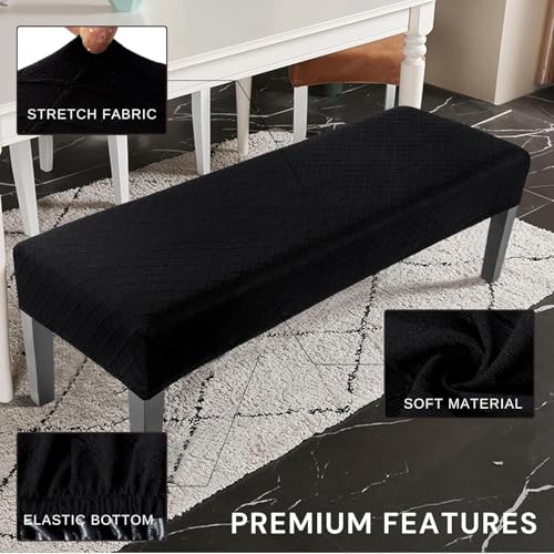 Image of SearchI Waterproof Dining Bench Cover, Stretch Washable Long Bench Seat Covers, Rectangle Dining Table Bench Slipover for Dining Room, Living Room, Kitchen(Black Jacquard)