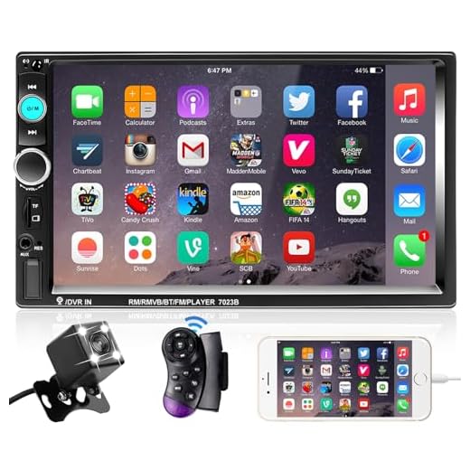 Podofo Double Din Car Stereo Radio 7 Inch Touch Screen Bluetooth Handsfree Mirror Link USB SD FM Audio Receiver with Backup Camera Wireless Remote Control Steering Wheel Control