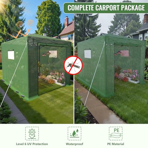 Image of 8X12 FT Pop Up Greenhouse,Greenhouse for Outdoors, Portable Walk-in Greenhouses with Roll-Up Zipper Door, PE Cover Greenhouses for Garden and Backyard, Easy Setup