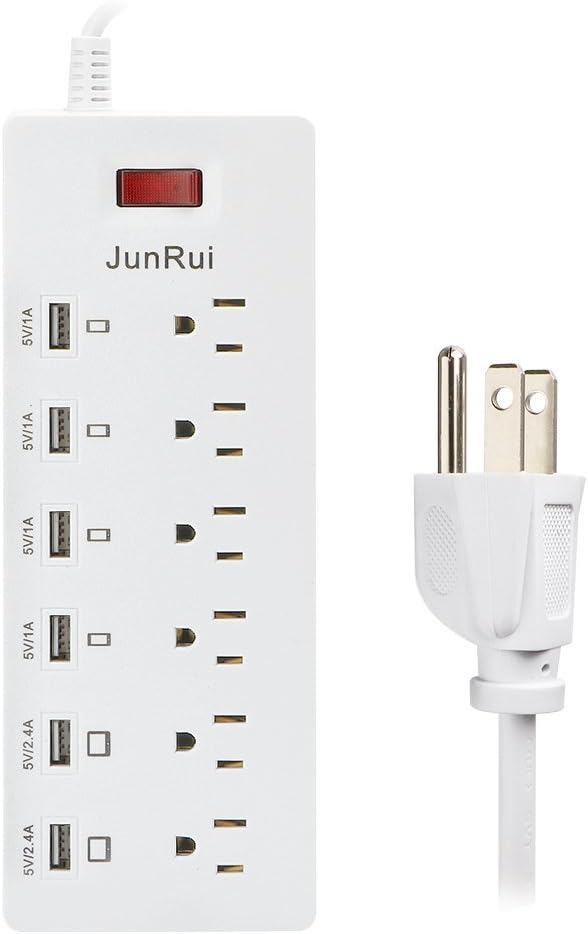 Power Strip with USB Ports, 2-in-1 Surge Protected Power Strips & USB Charger Station Combo, 6 AC Outlets & 6 USB Charging Ports Power Socket with 5.9ft Long Cord for Home and Office, White