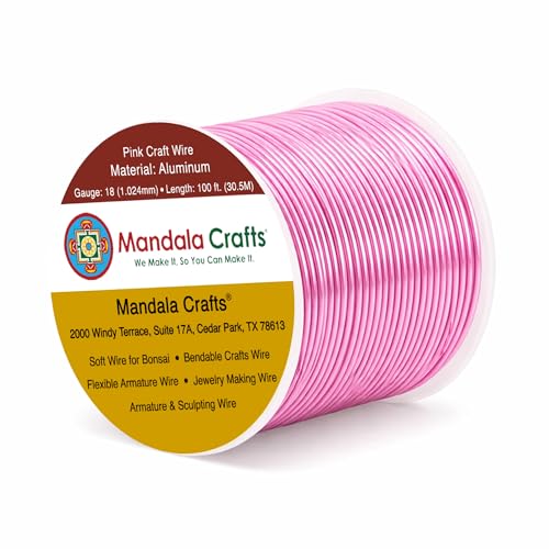 Image of Mandala Crafts 18 Gauge Pink Anodized Aluminum Craft Wire, 100 FT | Colored, Flexible, Bendable, for Bonsai, Armature, Sculpting, Wire Wrapping, Jewelry Making, Weather & Tarnish Resistant