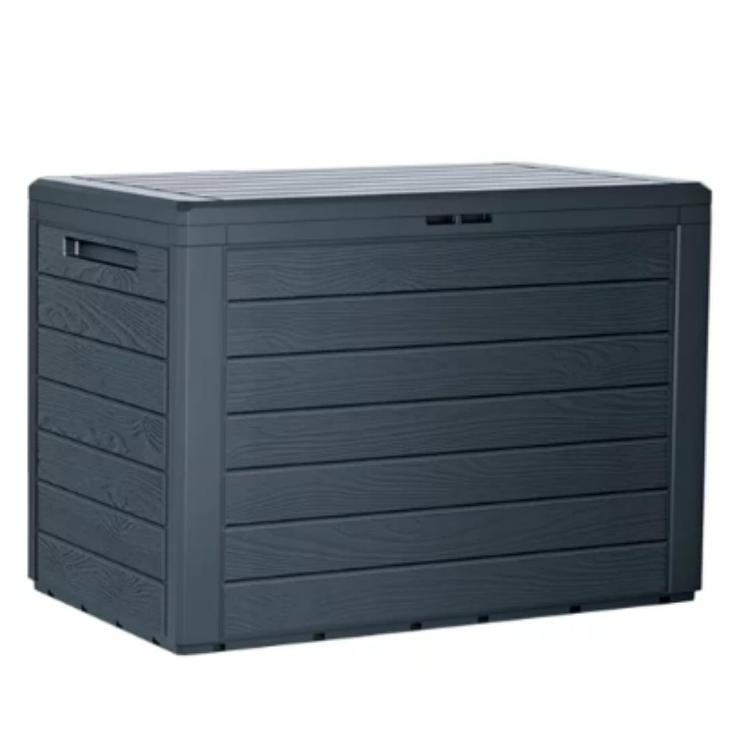 Garden Storage Box Plastic Organizer Wood Effect Outdoor Bench Large Deck Cusion Organizer Furniture Lid Container Woodebox (Anthracite, 190L)