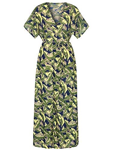 Women's Leopard Print Swimsuits Bikini Cover Up Summer Beach Swimwear, Bikini Beachwear Kimono Cardigan (Green, XL)