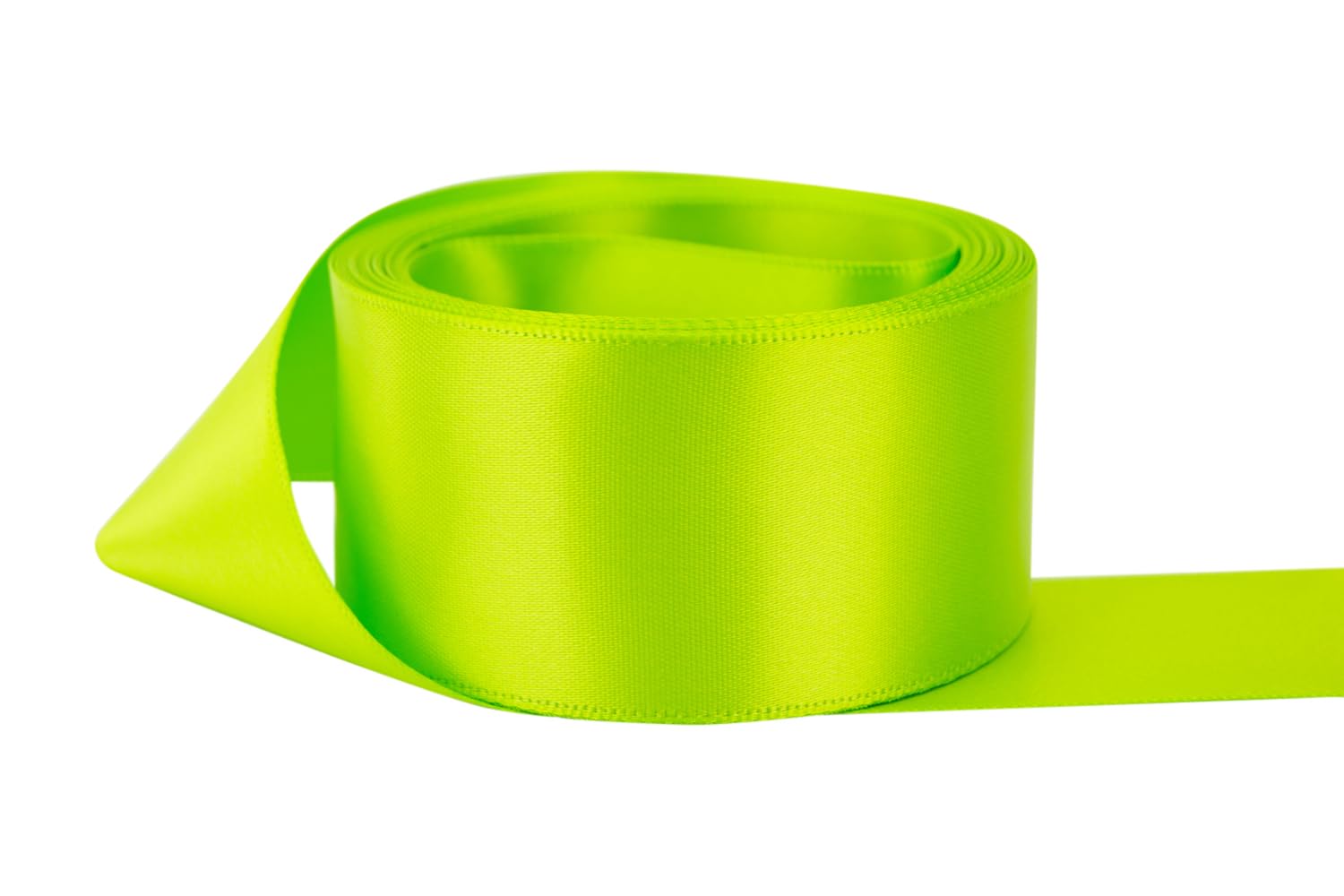 Ribbon Bazaar Double Faced Satin - Premium Gloss Finish - 100% Polyester Ribbon for Gift Wrapping, Crafts, Scrapbooking, Hair Bow, Decorating &amp; More - 1-1/2" New Chartreuse 50yd Spool