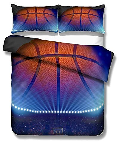 NYLIN Housse De Couette Basket De Sports Parure De Lit Basketball Slam Dunk 3D 2-4 pcs Housse De Couette Taies d'oreiller Drap pour Enfants Garçon Fille Et Adultes Lit 140/200/220,1 Et 2 Personnes Cover