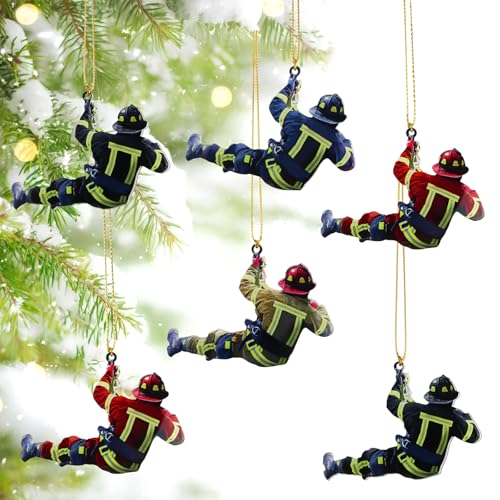 6 Stück Feuerwehr Weihnachtsbaumschmuck, Acryl Feuerwehrmann...
