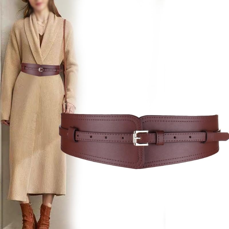 Waist Sealed Women's Outerwear Decoration Shirt Suit with Dress Waist Cinched Cowhide Wide Waistband for Women(Orange)4