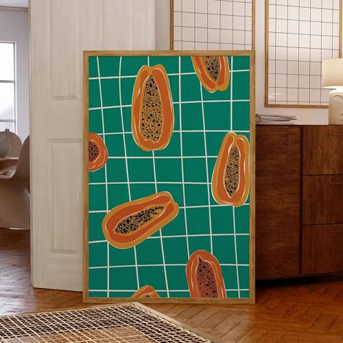 Impression papaye verte sur toile haut de gamme | Peinture rétro de fruits 70x90cm décoration murale