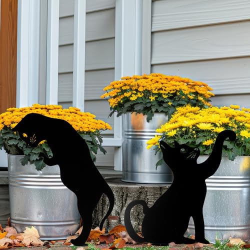 GioXtra Metal Garden Stakes Decor - 2Pcs Black Cat Metal