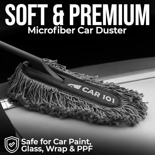 Image of CAR101 Daily Use Twisted Loop Microfibre Car Duster | Microfibre Bristles | Scratch-Free Cleaning | Ergonomic Grip Handle | Reusable Car Cleaning Brush | Easy Dust Removal for Car & Bike - Grey