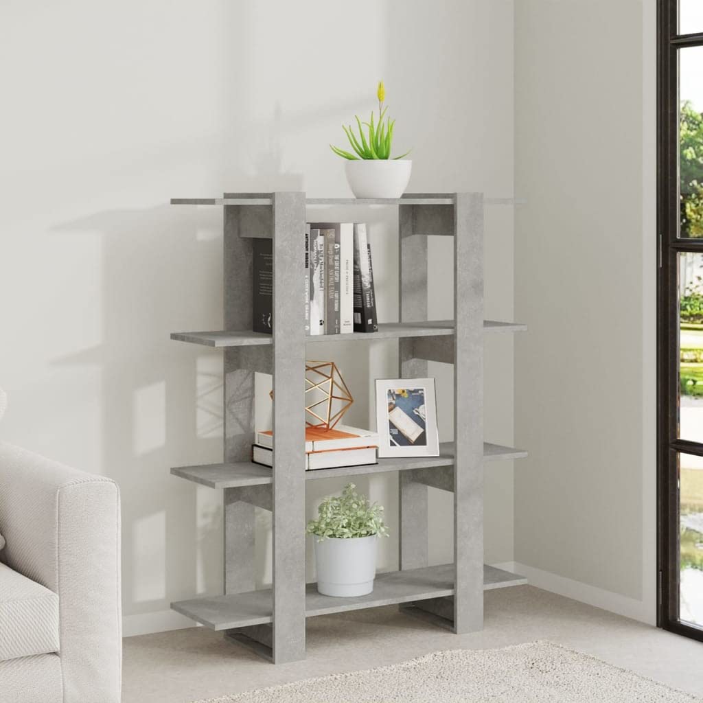 Bücherregal Betongrau 100x30x123,5 cm, Raumteiler mit elegantem Design, Robustes Standregal für Bücher, Zeitschriften und Dekoration, pflegeleicht mit feuchtem Tuch