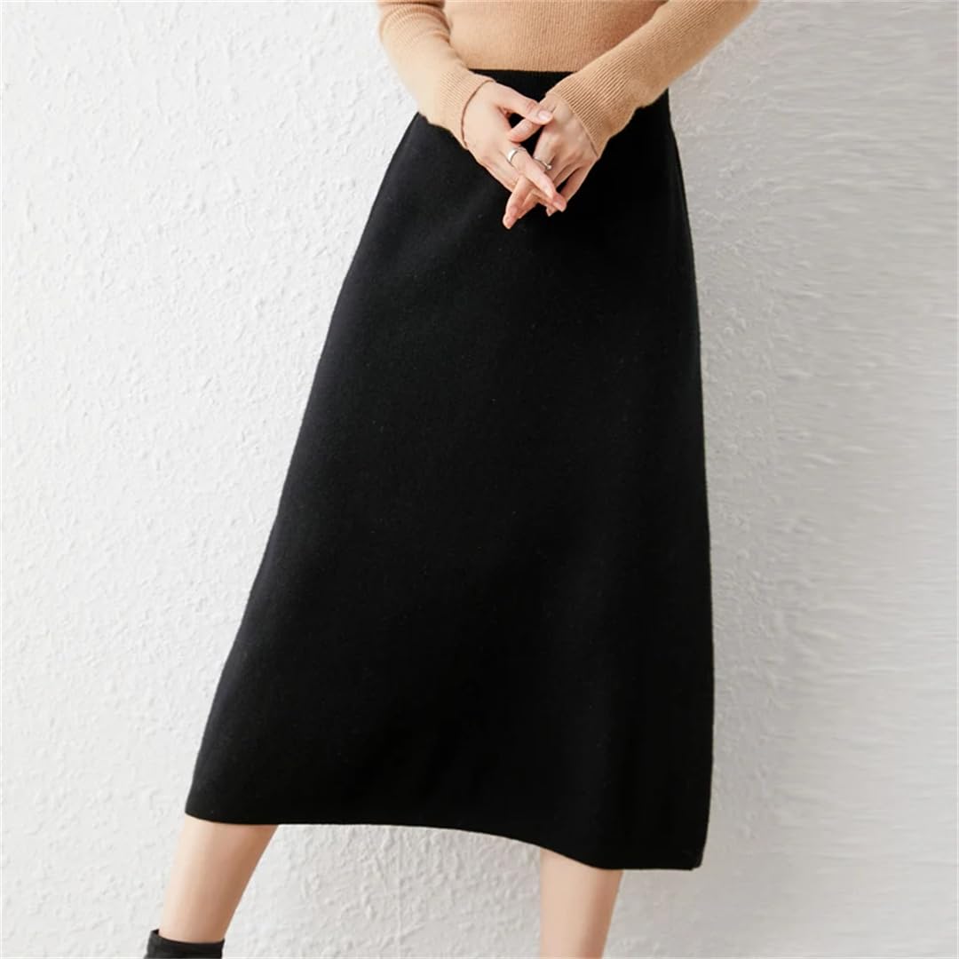 Yeuyyben Gonna in lana da donna Autunno Inverno Media Lunghezza a Vita alta Cashmere Gonna spessa A-Line Knit Gonna