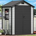 DWVO 6x4 FT Resin Storage Shed with Reinforced Floor, Outdoor Storage Shed with Lockable Door, Window and Vents, Waterproof Plastic Tool Storage for Garden, Backyard, Patio, Lawn(Blue-Gray+Black)