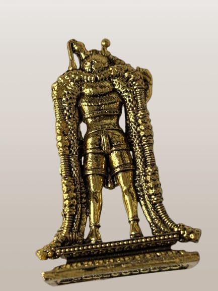 Image of BRICKS & BLOCKS Divyasethu Brass Miniature Karuppa Samy Statue Traditional Hindu Deity Sculpture, Decorative Figurine, Antique Gold Finish.