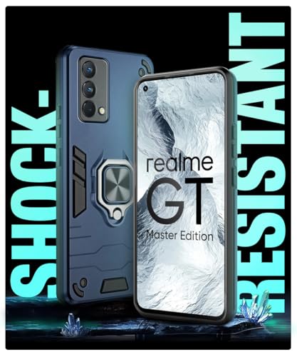Image of WOW IMAGINE Shock Proof Back Case Mobile Cover for Realme GT Master Edition | Back Cover Case (Tough Armor | Hybrid PC + TPU | Ring Holder & in-Built Kickstand | Blue)