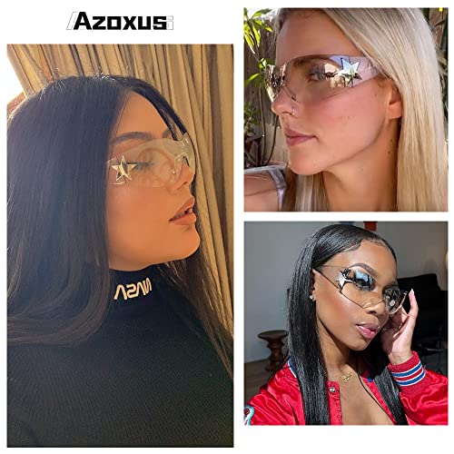 Image of Y2K Sunglasses for Women Men, 2000s Fashion Shield Wrap Around Y2K Glasses Rimless Oversized One Piece Lenses