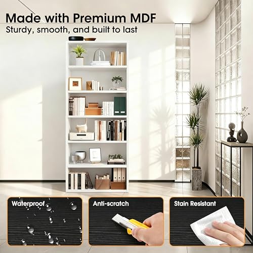 Image of HealSmart 6 Tier Bookcase, Industrial 6 Book Shelf, 9.2 inch D x 23.8 inch W x 63 inch H Tall Open Cube Storage Organizer for Home Office, Living Room, Bedroom and Dinning Room, White