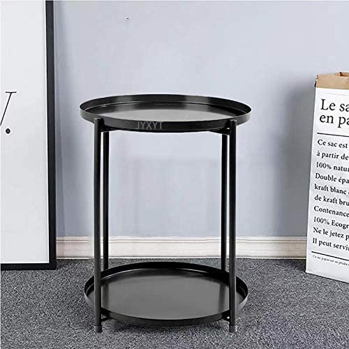 INDIAN DECOR 48288 Metal End Table, 2 Tier Small Round Side Table with Removable Tray, Suitable for Outdoor & Indoor, Living Room, Bedroom and Balcony (17" × 20.5", Black) 2