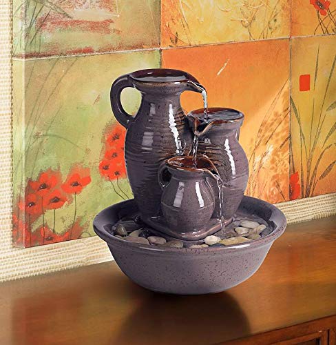 Triple Jug Brown Zen Tabletop Small Water Fountain 9