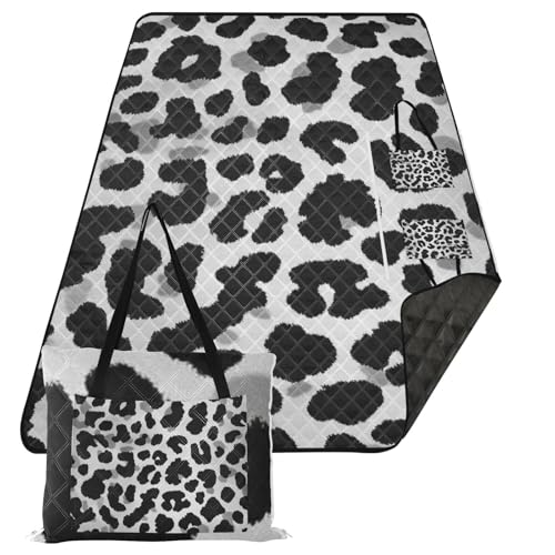 sanluoli Manta de picnic al aire libre, plegable, impermeable, plegable, para picnic en el suelo, estampado de leopardo negro