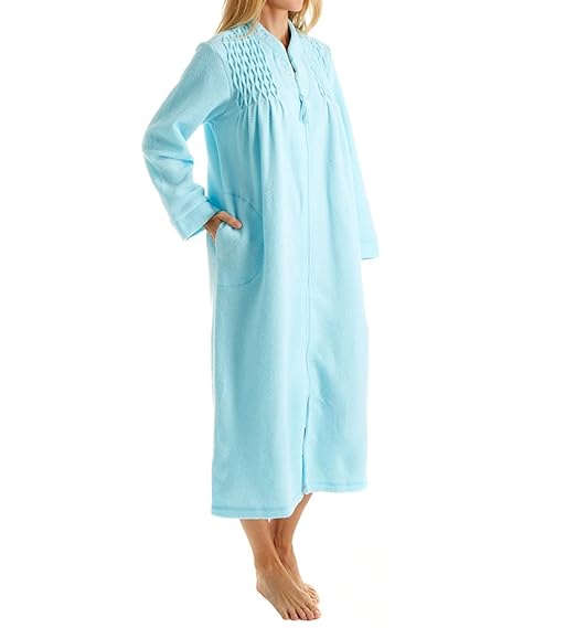Miss Elaine Women's Plus Size Brushed Back Terry Long Zip Robe