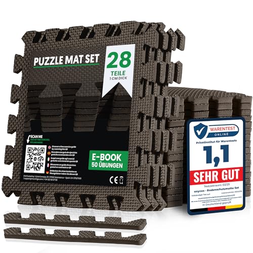 unycos - Bodenschutzmatte Set, 28 Teile, Puzzlematte【30x30x1 cm】 rutschfeste Schutzmatten per Fitnessraum und Sportgeräte, Gymnastikmatte, Trainingsmatte, Yogamatte, Wasserdicht, Ungiftig (Braun) unycos - Bodenschutzmatte Set, 28 Teile, Puzzlematte【30x30x1 cm】 rutschfeste Schutzmatten per Fitnessraum und Sportgeräte, Gymnastikmatte, Trainingsmatte, Yogamatte, Wasserdicht, Ungiftig (Braun)