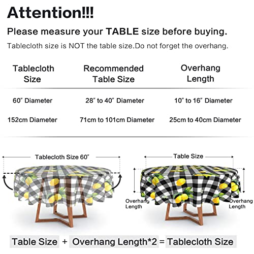Tolmz Lemon Tablecloth Washable Reusable Anti-Wrinkle Round Tablecloth 60 Inch For Home Parties Indoor Dinner And Outdoor Picnic Kitchen Dining Decor #TOP2
