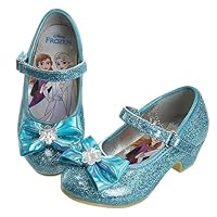 Disney Frozen Shoes - Girls Mary Jane Flat Pump Strap with Bow - Kids Character Elsa Anna Princess Dress up Costume Flower School Party Flats Slip on - Blue (Size 10 Toddler)