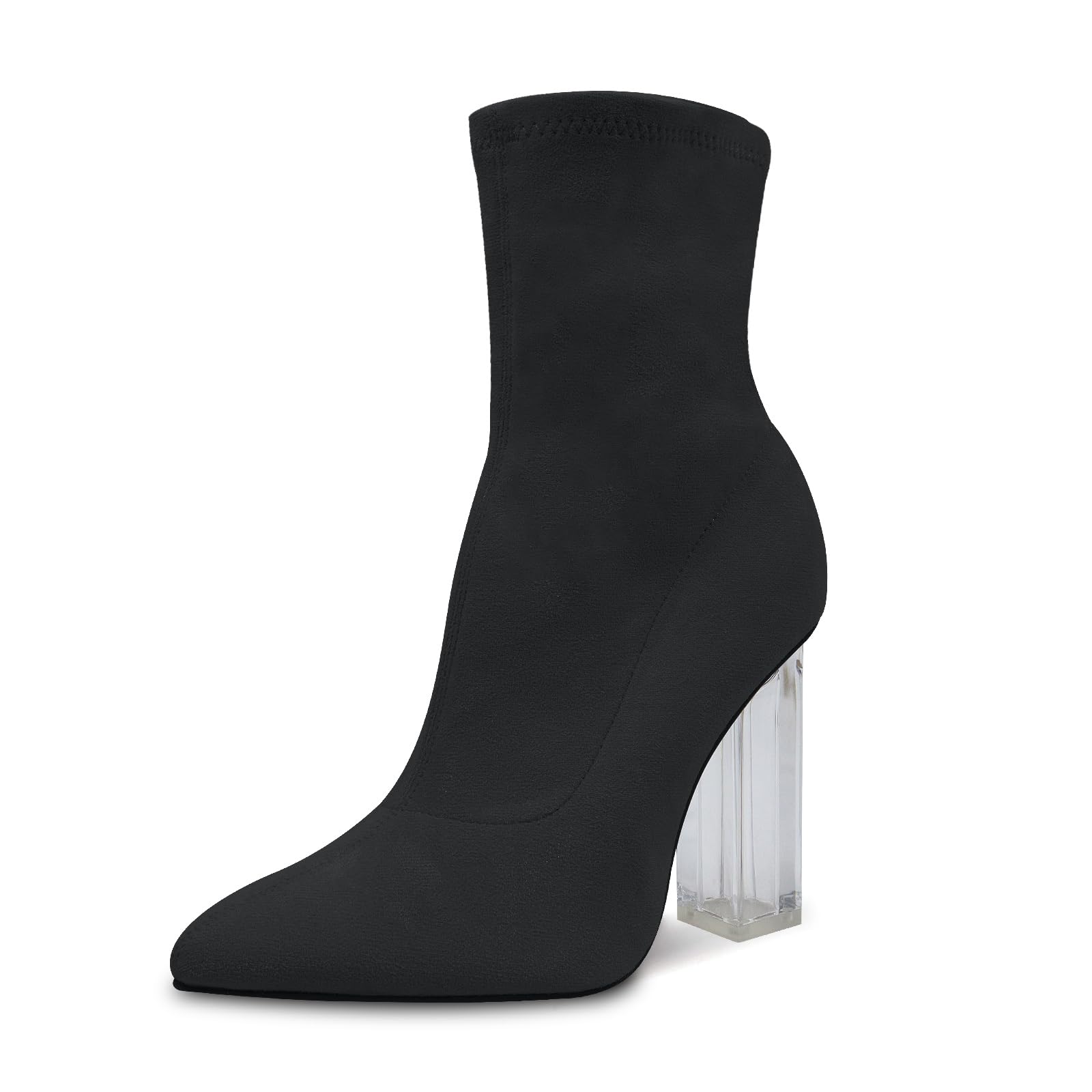 GETMOREBEAUTYWomen's Ankle Boots Knit Sock Booties Clear High Heel Pointed Toe Slip On Stretch Booties for Autumn Winter
