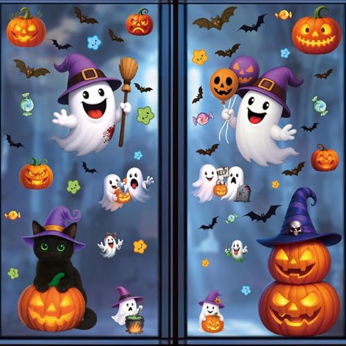 Janzone ハロウィン ウォールステッカー 静電 halloween カボチャ 幽霊 飾り 窓 ガラス ステッカー 剥がせる シール 窓の装飾 パーティー 小物 部屋 店舗 装飾品