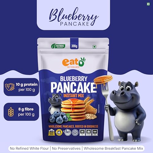 Image of Eat5 Blueberry Pancake Instant Mix 300g | No Maida | No Refined Sugar | Made with Jaggery | High Fibre Breakfast | Makes 8-12 Pancakes