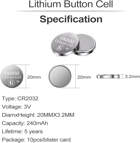 Miniatura 3 de PGSONIC Batería de litio CR2032 de 3 V (10 unidades), compatible con AirTag, llaveros, sensores inteligentes, básculas, velas y más