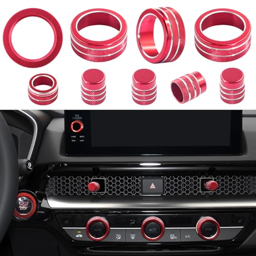 LOCOY Air Conditioning Vent Knob Cover for Honda Civic Accessories 2022-2024 2025 2026, for CRV 2023-2025 2026 Start Stop Push Button Ring, Vent Lever Trim, AC Switch/Volume Knob Cover (9pcs, Red)