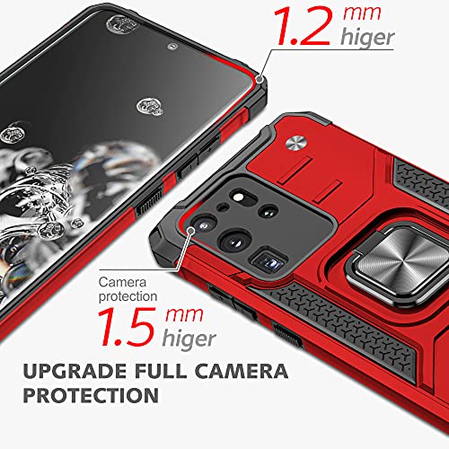 Anqrp Galaxy S20 Ultra Case, Military Grade Protective Phone Case Cover With Enhanced Metal Ring Kickstand [Support Magnet Mount] Compatible With Samsung Galaxy S20 Ultra, Red #TOP1
