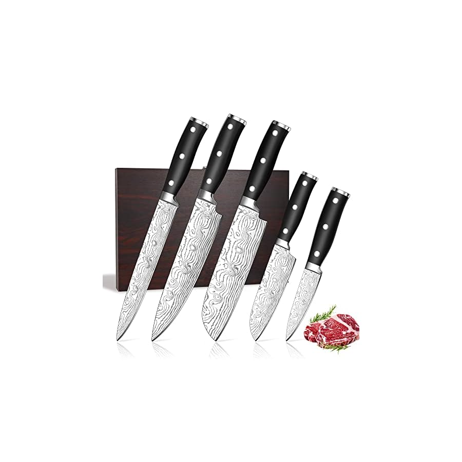 KroWallu-kitchen-Knife-sets-5-Piece-Chef-Knife-with-Triple-Riveted-Handle-High-Carbon-Stainless-Steel-Ultra-Sharp-Well-Balanced-Perfect-Cutlery-Set-Gift-with-Beautiful-Wood-Storage-Block KroWallu 5-Piece Stainless Steel Kichen Knife Set with Ergonomic Triple Riveted Handle, Rust-proof, Easy to clean, Professional Chef Knife Set for Home and Restaurant