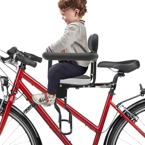 whsiodj Kids Bike Seat Front Mount Adjustable Steel Frame Child Bicycle Seat with Removable Guardrail & Foot Pedals High Safety for Children 1-5 Years 80kg Load fits Mountain/City Bikes