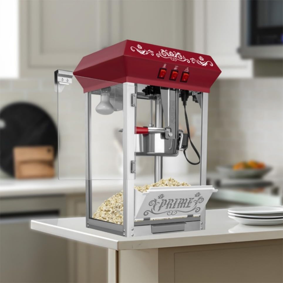 Image of Commercial Popcorn Maker Machine,12 Ounce Kettle Stainless Steel Commercial Popcorn Machine with Tempered Glass,Warming Deck, 800W Countertop Popcorn Popper for Parties Red