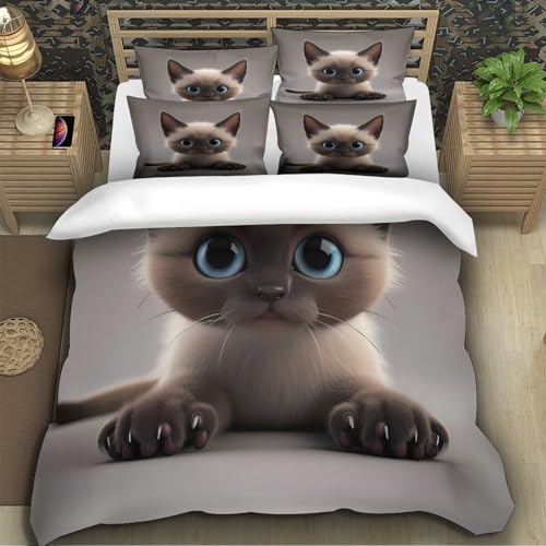 Housse de couette chat 140x200 parure lit microfibre single - 5